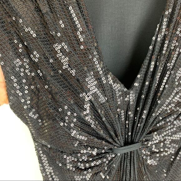 VELVET Black Sequined Cap Sleeve V-Neck Cocktail Dress M‎ - Picture 9 of 14